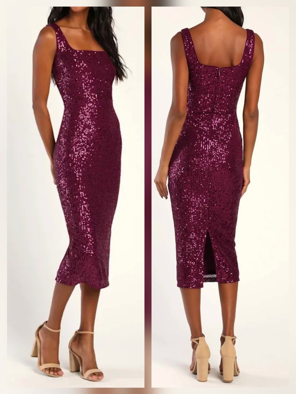 Lulus Dazzling Date Burgundy Sequin Bodycon Midi Dress Cocktail Party Small